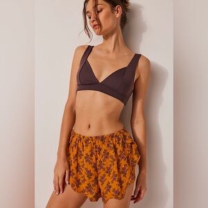 Free People Intimately Outta This World Linen Shorts Size S Floral Spring Summer